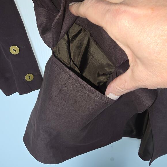 Vintage 1980's Claude Montana Blazer Blouse Brown Silk Raw Silk Button Front 8 - Picture 10 of 13